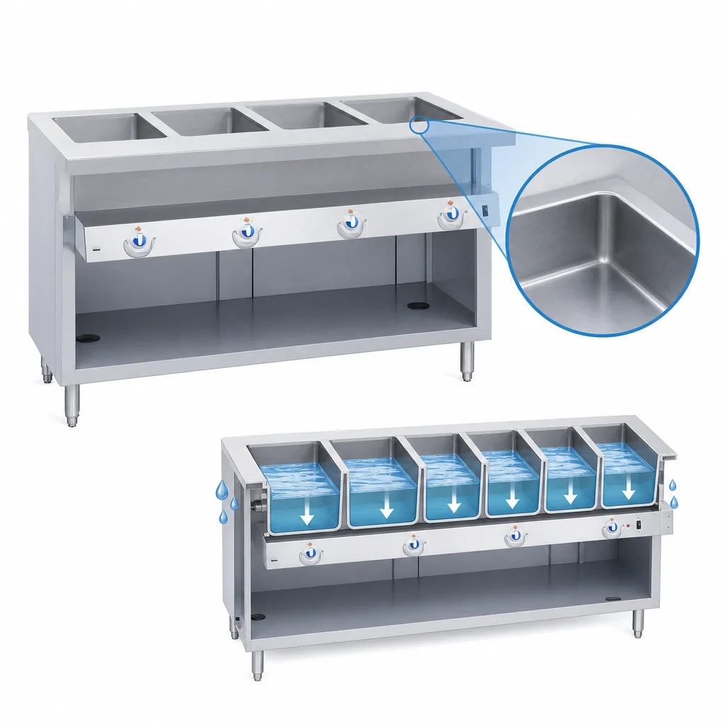 Duke Thurmaduke E-5-DLPG Electric 5-Well Full-Size Sealed-Well Steamtable with Open Storage Base