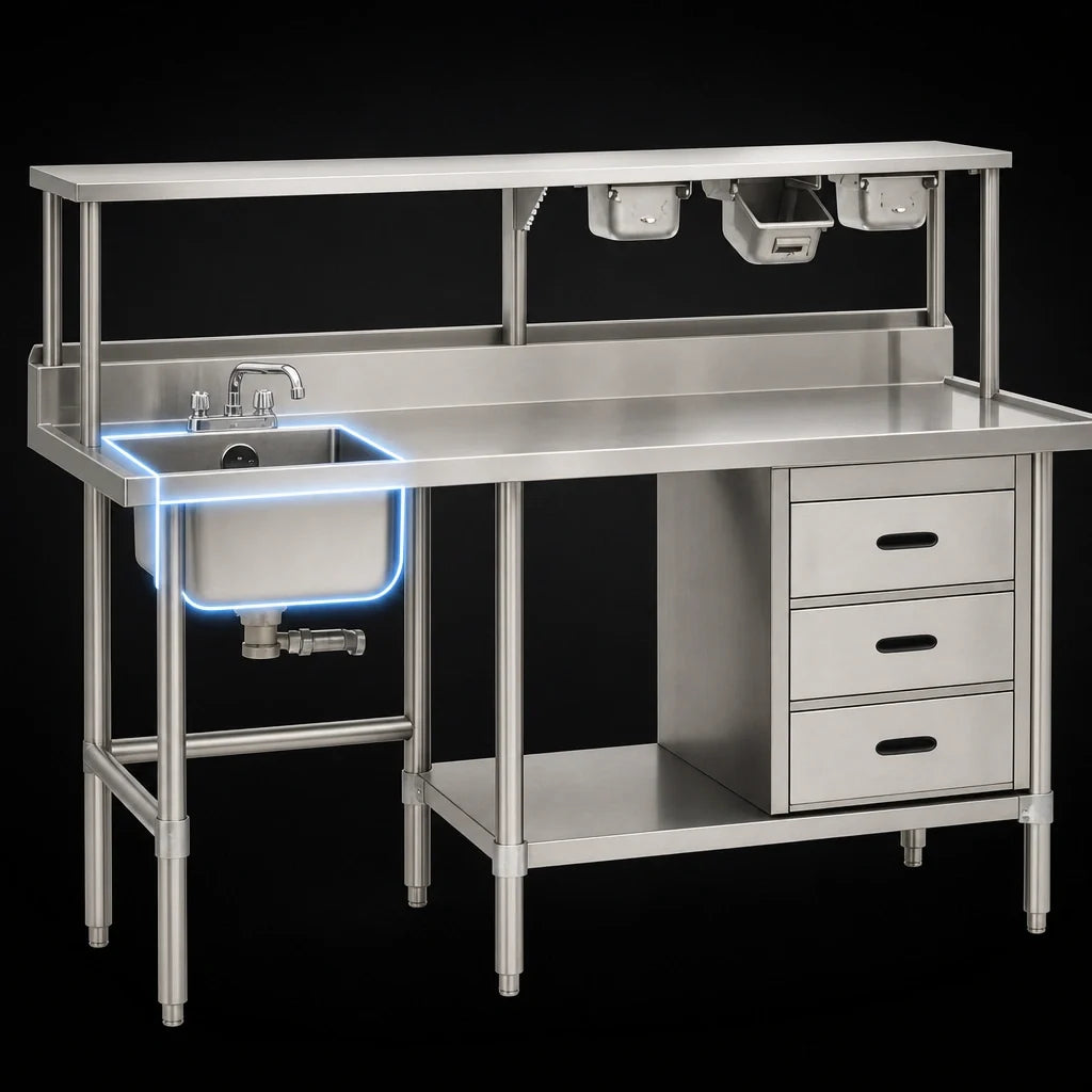 Duke 181SP Single-Compartment Drop-In Work Table Sink, 14-Gauge Stainless Steel, Crumb-Cup Drain, 20 x 20 x 14 Inches