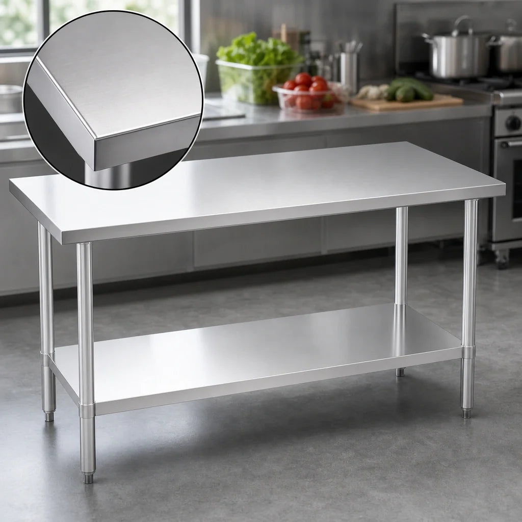 Duke 416-3660 Stainless Steel Work Table, 60 x 30 x 36 in, 16-Gauge 400-Series Top, Open Galvanized Undershelf, No Backsplash