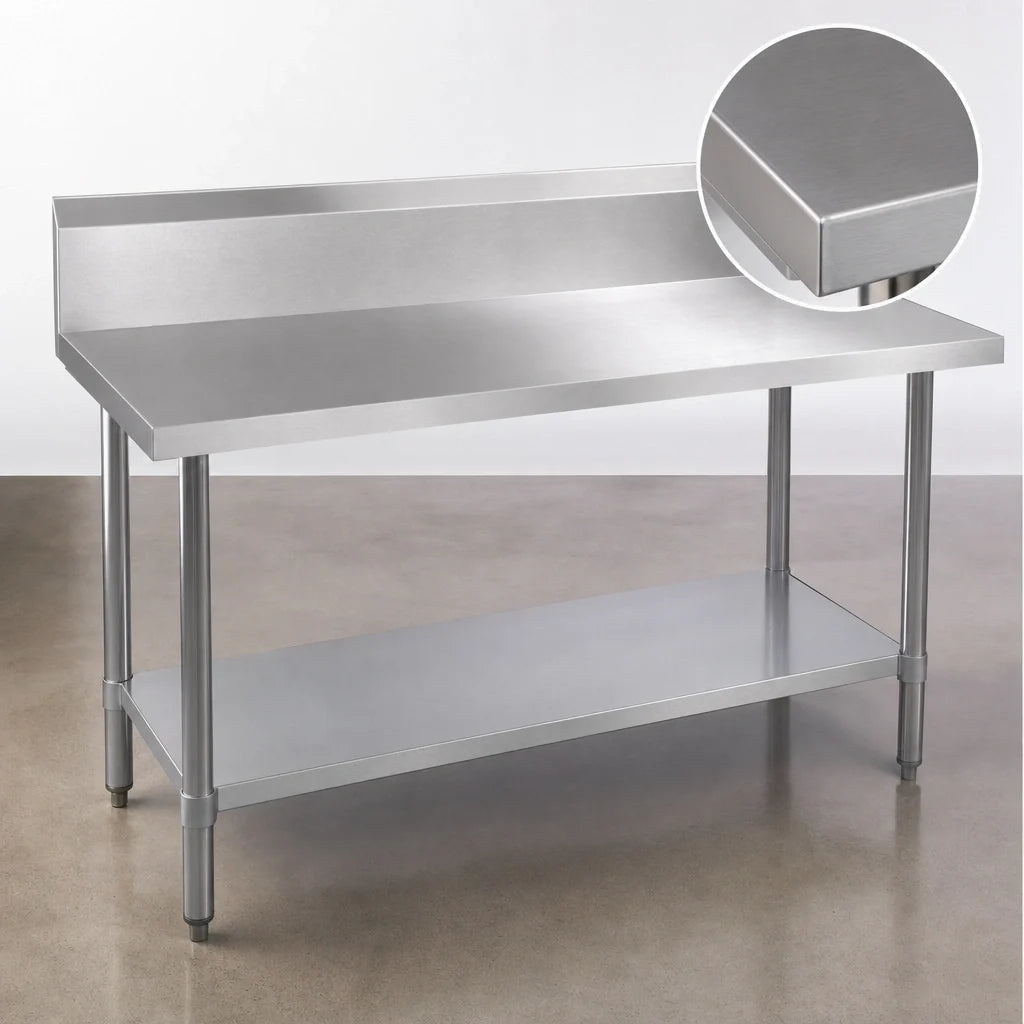 Duke 314-3648-10R 48 x 36 Inch Stainless Steel Work Table with 10 Inch Riser, Marine Edge and Galvanized Undershelf