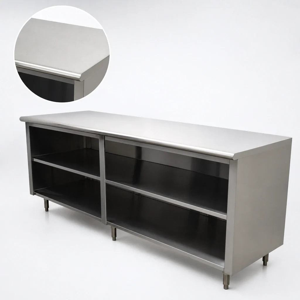 Advance Tabco Special Value Series EEB-SS-308M-X 96-Inch x 30-Inch Open Base Stainless Steel Work Table with Flat Top and Mid Shelf