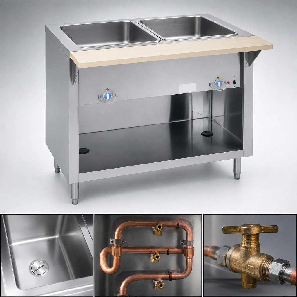 Duke Thurmaduke E-2-CBSS 2-Well Electric Steamtable with Open Storage Base, Sealed Wells, 32-Inch Stainless Steel