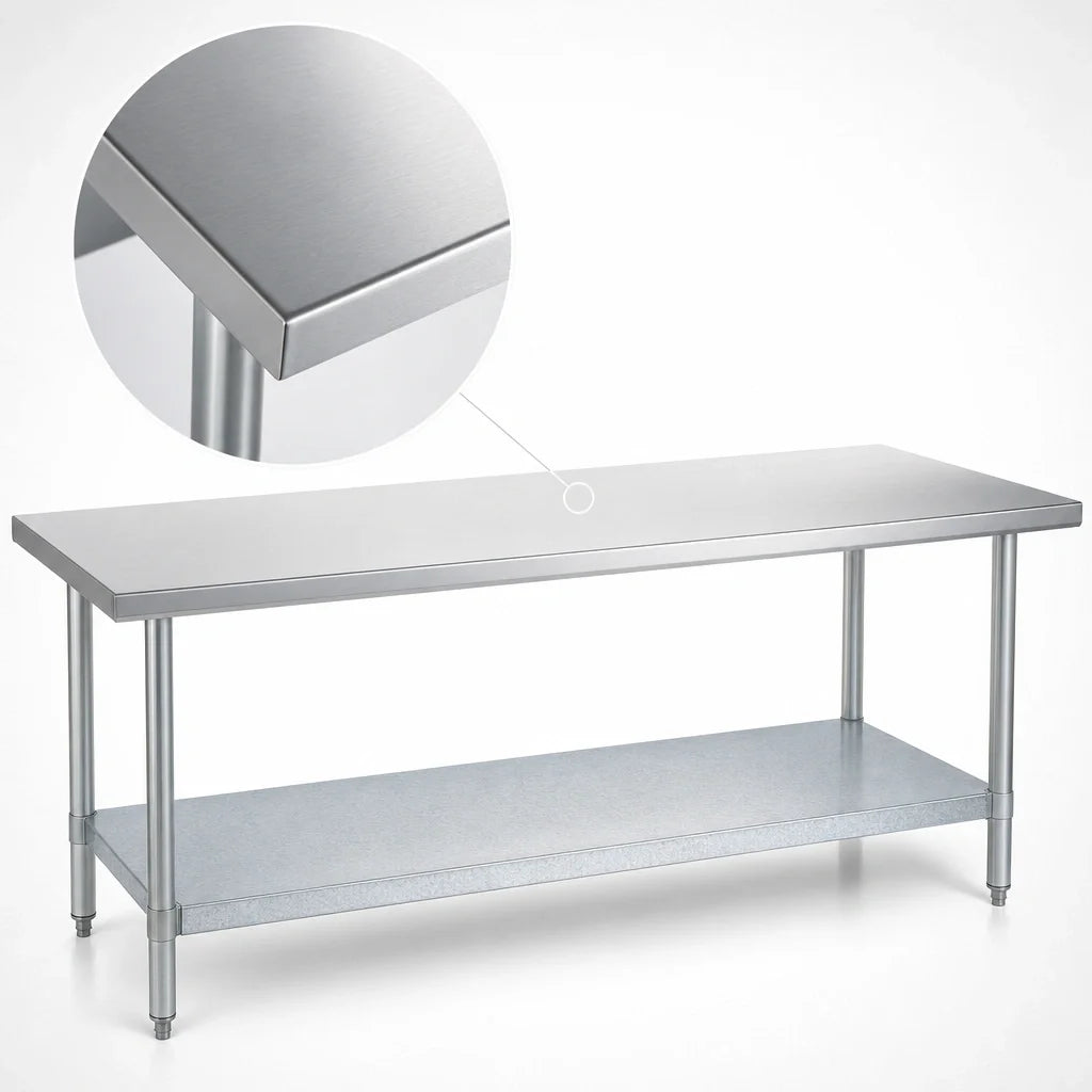 Duke 416-30144 144-Inch x 30-Inch Stainless Steel Work Table, 400-Series Top, Galvanized Undershelf, No Backsplash