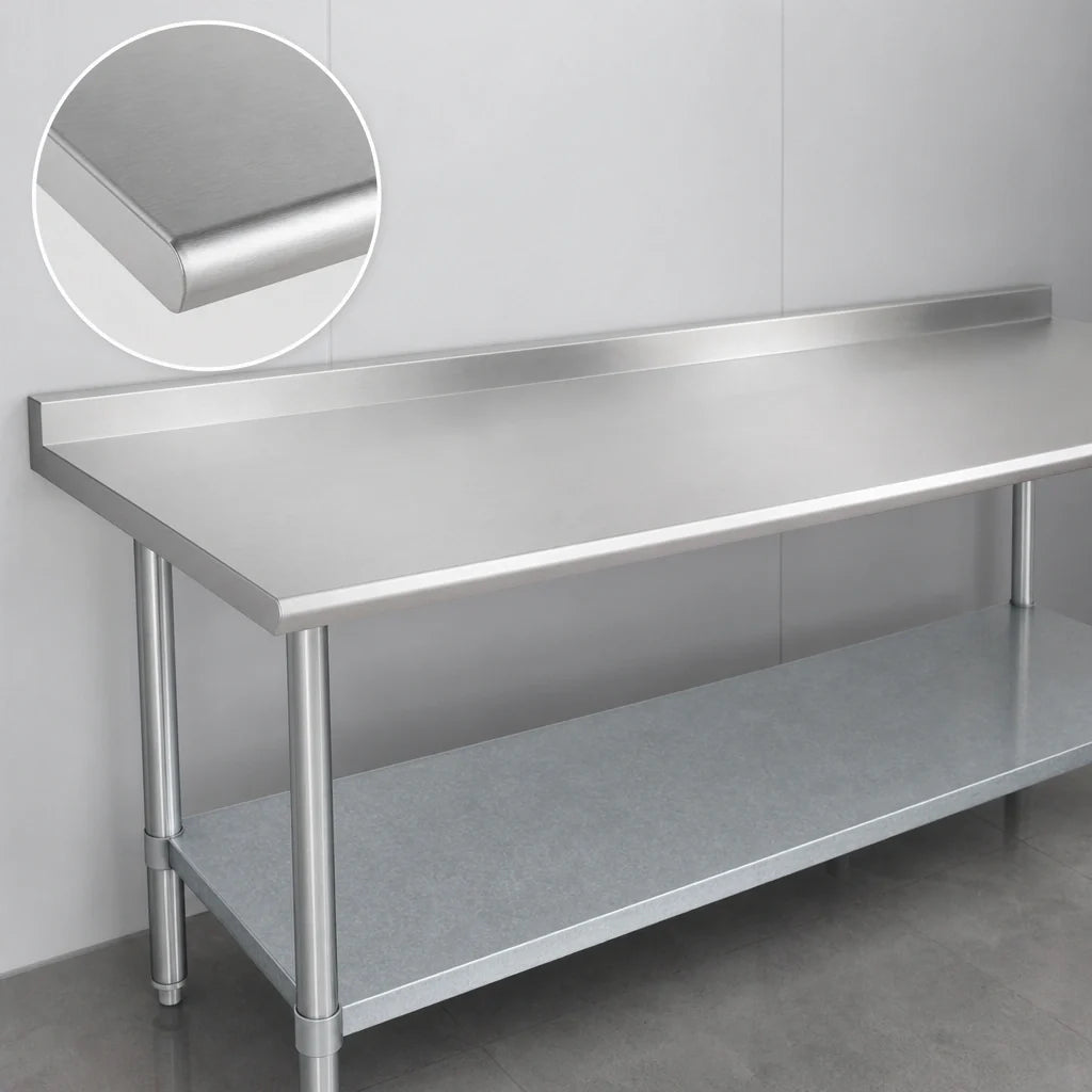Duke 416-30120-2R Stainless Steel Work Table, 120 x 30 in, 16-Gauge 400 Series Top, 1-1/8 in Riser, Galvanized Undershelf