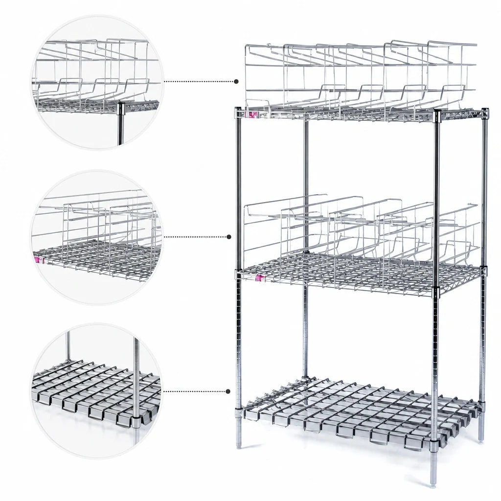 Eagle Group CRC2-X 3-Tier Stationary Can Rack for #10 Cans, 124-Can Capacity, Chrome-Plated Steel, Wire Shelves and Dunnage Rack
