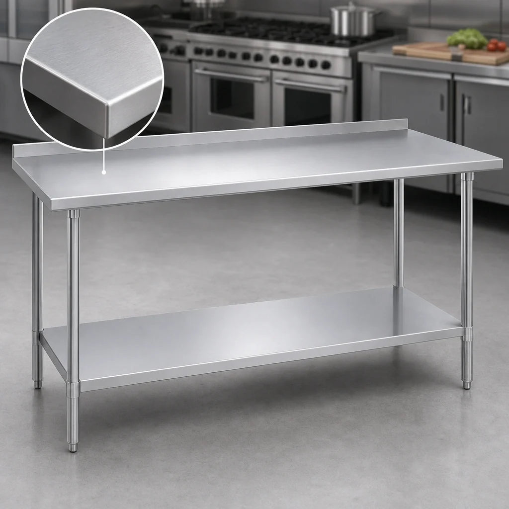 Duke 314-3648-2R 48 x 36-Inch 14-Gauge Stainless Steel Work Table with 1-1/8-Inch Riser and Galvanized Undershelf