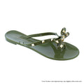 Gold Studded Bow Thong Sandals -Light Olive {Order 1/2 Size Larger}