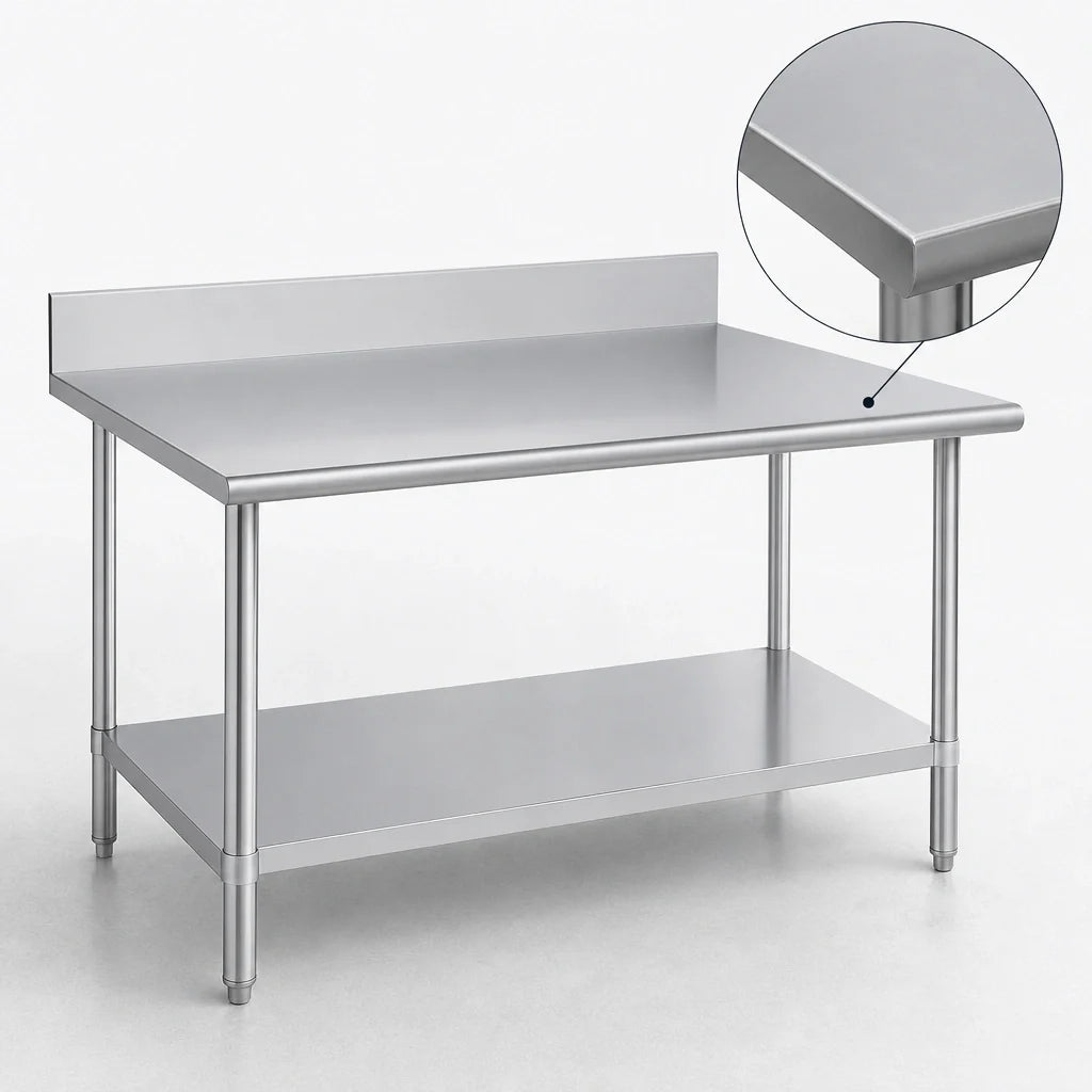 Duke 416S-3030-5R 30 x 30 Inch Stainless Steel Work Table, 16-Gauge 400 Series Top, 5-Inch Riser, Undershelf