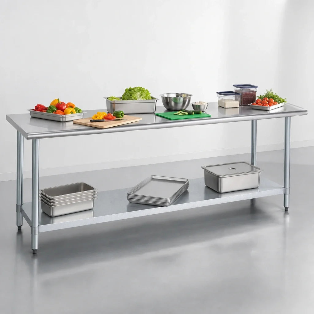 Duke 316-36144 144-Inch Stainless Steel Work Table with Galvanized Undershelf, Open Base, No Backsplash
