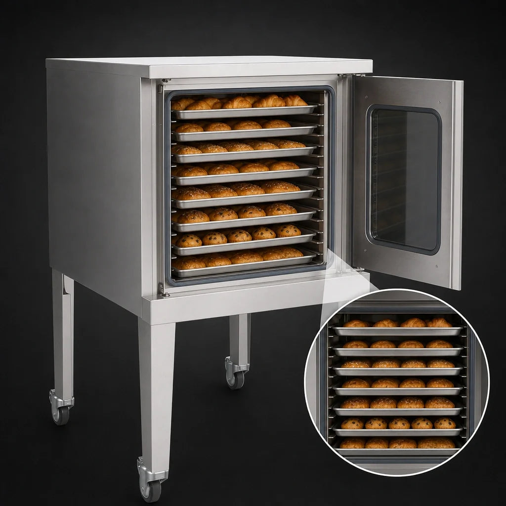 BakeMax BASCO5E Electric Full-Size Single-Deck Convection Oven, 9-Pan Capacity, 11 kW, Casters