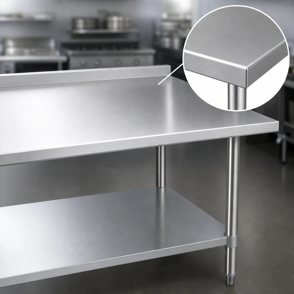 Duke 416-2472-2R 72" x 24" Stainless Steel Work Table, 16-Gauge 400 Series Top, 1-1/8" Riser, Galvanized Undershelf