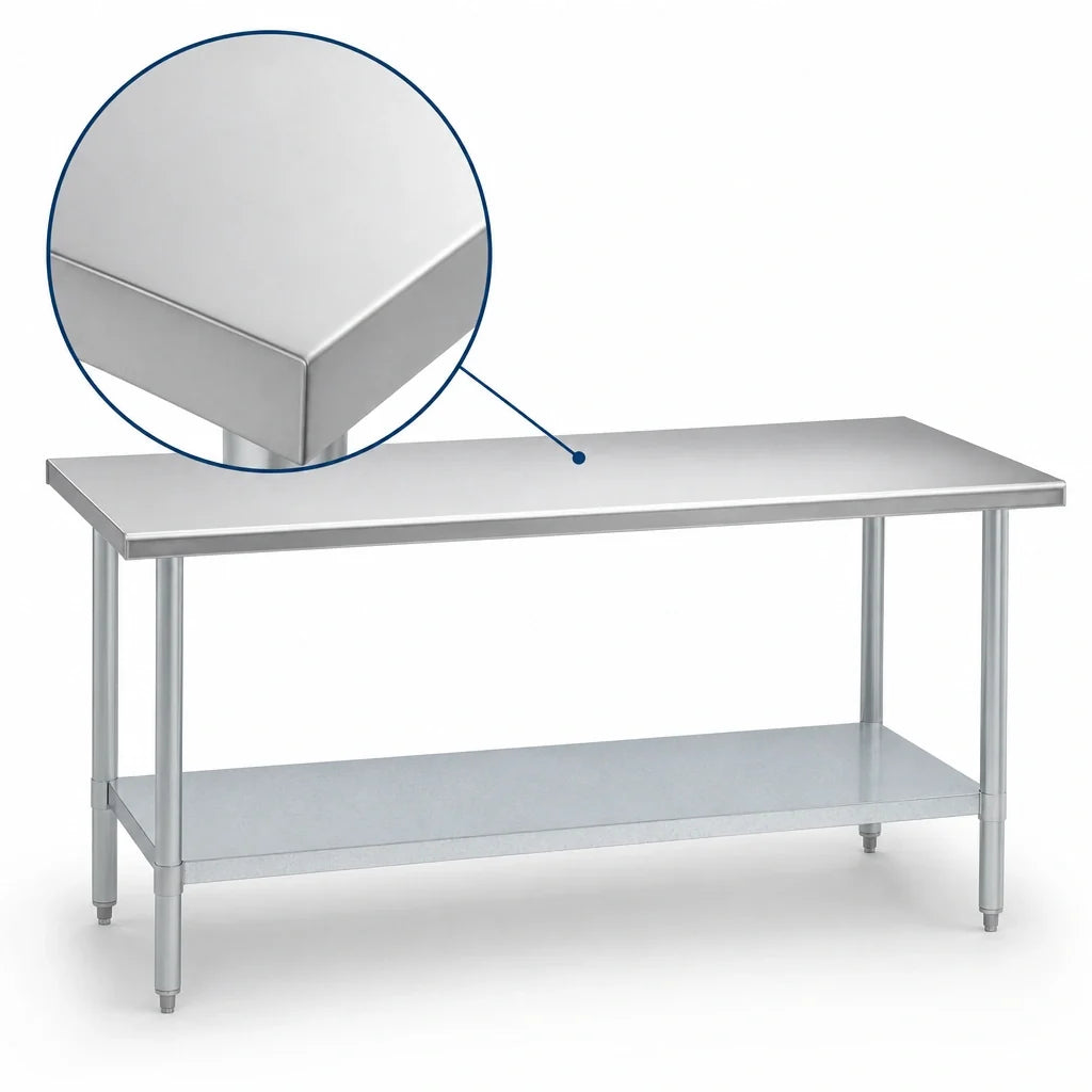 Duke 316-2448 48-Inch x 24-Inch Stainless Steel Work Table, 16/300 Top, Galvanized Undershelf, Flat Top