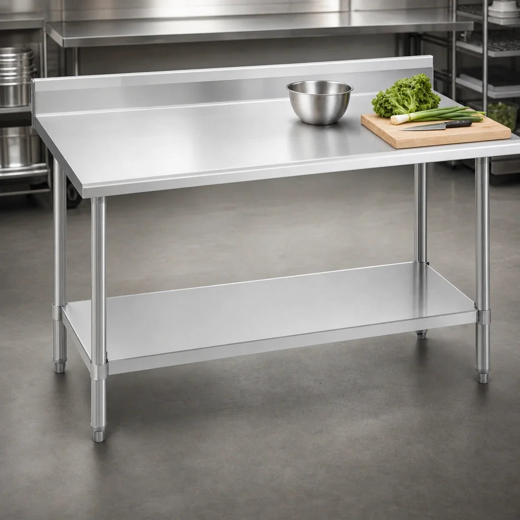 Duke 418-2448-2R 48 x 24 Inch Stainless Steel Work Table, 18-Gauge 400 Series Top, 1-1/8-Inch Riser, Galvanized Undershelf