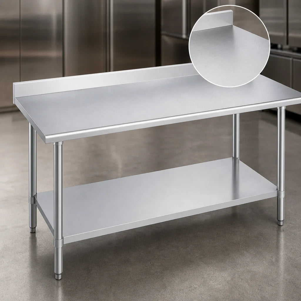 Duke 314-3060-2R 60 x 30-Inch Stainless Steel Work Table, 14-Gauge 300 Series Top, Straight Riser, Galvanized Undershelf