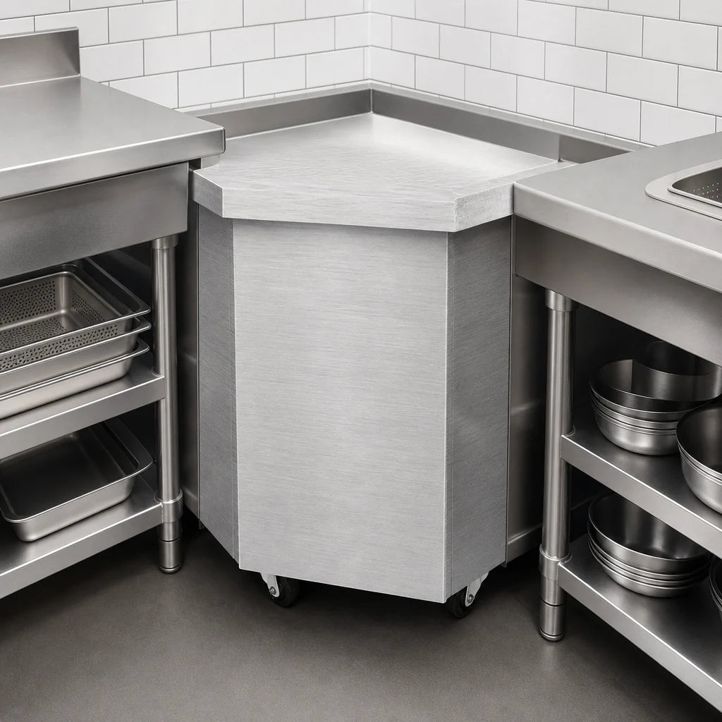 Duke Thurmaduke TTU-45PG 45° Mobile Corner Utility Station, 32-Inch Triangle, Stainless Steel Top, Enclosed Base