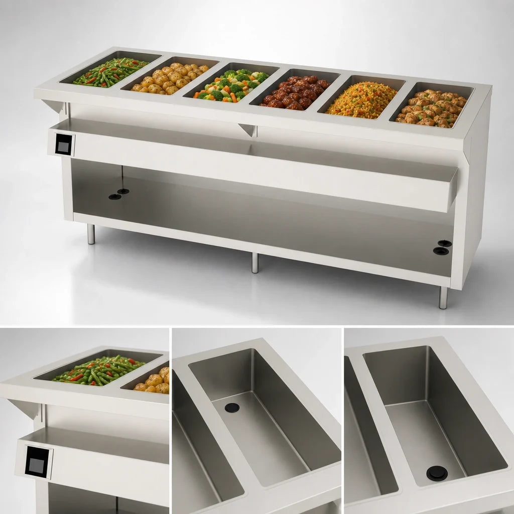 Duke Thurmaduke EW-6-DLPG Electric Waterless Hot Food Well Unit, 6 Full-Size Sealed Wells, Touchscreen, Open Storage Base