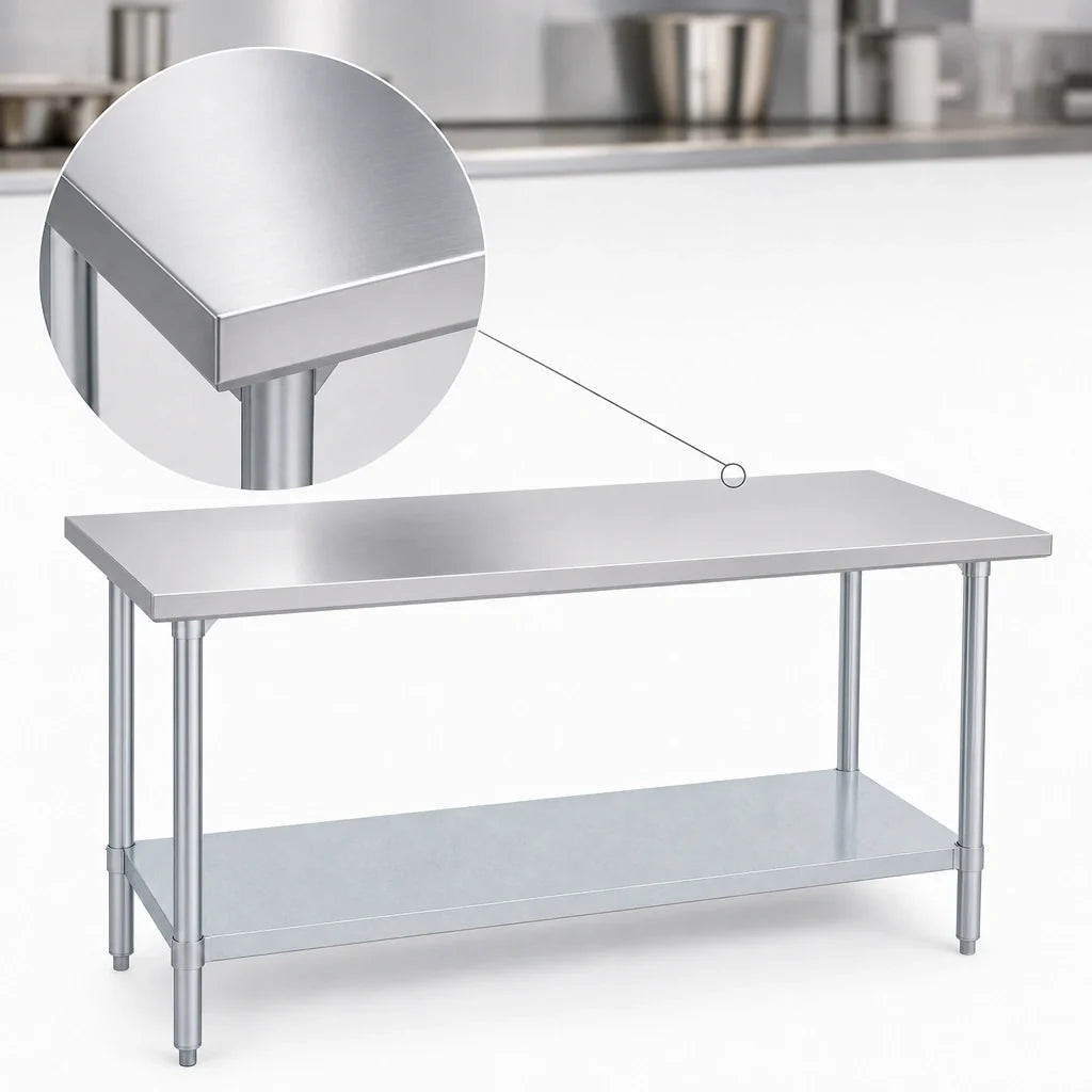 Duke 314-2448 Stainless Steel Work Table, 48 x 24 x 36 in, 14-Gauge 300 Series Top, Galvanized Undershelf