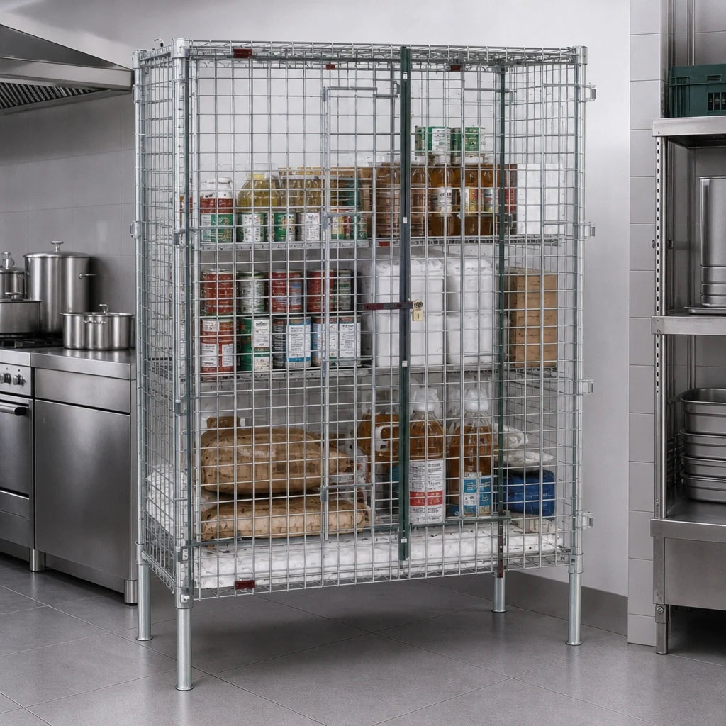Eagle Group QuadTruss SC1430S Stationary Stainless Steel Wire Security Cage, 2" x 2" Mesh, Double Padlock-Ready Doors, 33-1/4" W x 17-1/4" D x 67" H