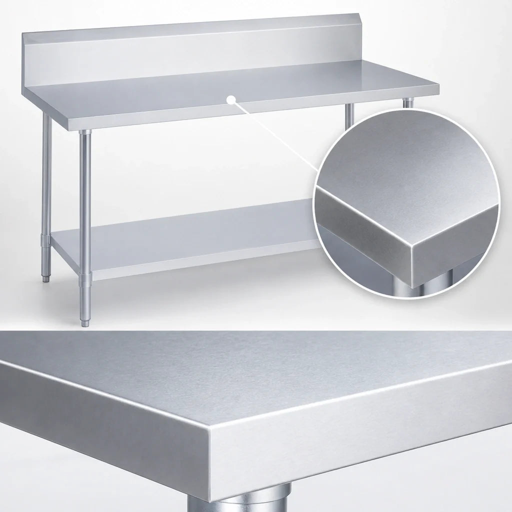 Duke 314S-2460-10R 60" x 24" Stainless Steel Work Table with 10" Riser, Marine Edge, Undershelf & 14-Gauge 300 Series Top