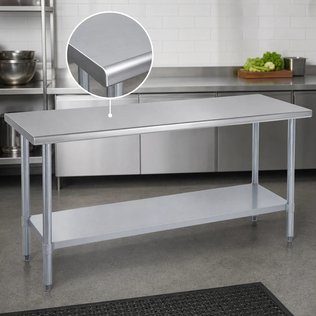 Duke 416-3672 72-Inch Stainless Steel Work Table with Galvanized Undershelf, Flat Top, 36-Inch High