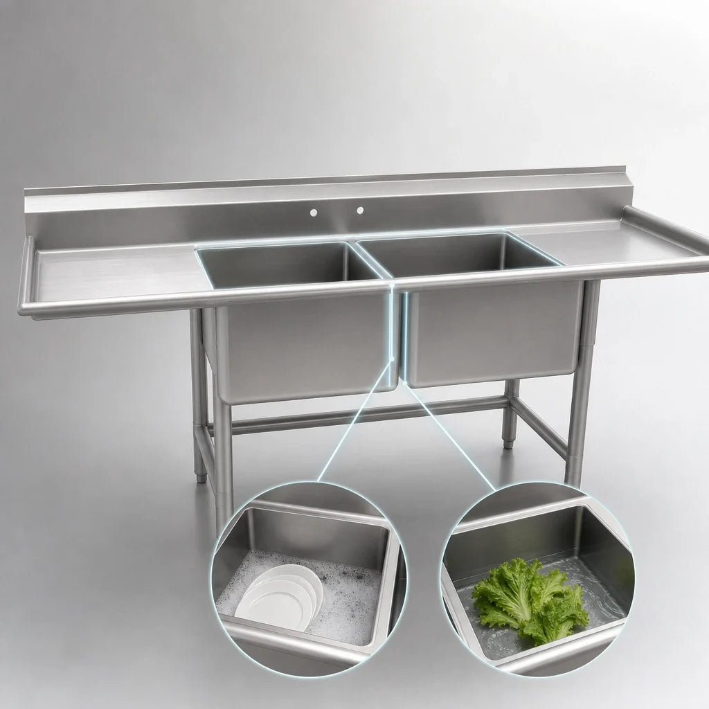 Eagle Group S16 Series S16-20-2-18L 2-Compartment Stainless Steel Sink, Left Drainboard, 16-Gauge Top, 20" x 20" x 14" Bowls