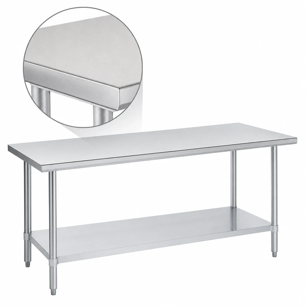 Duke 416S-3672 72" W x 36" D Stainless Steel Work Table, 16-Gauge 400-Series Top, Open Undershelf, No Backsplash