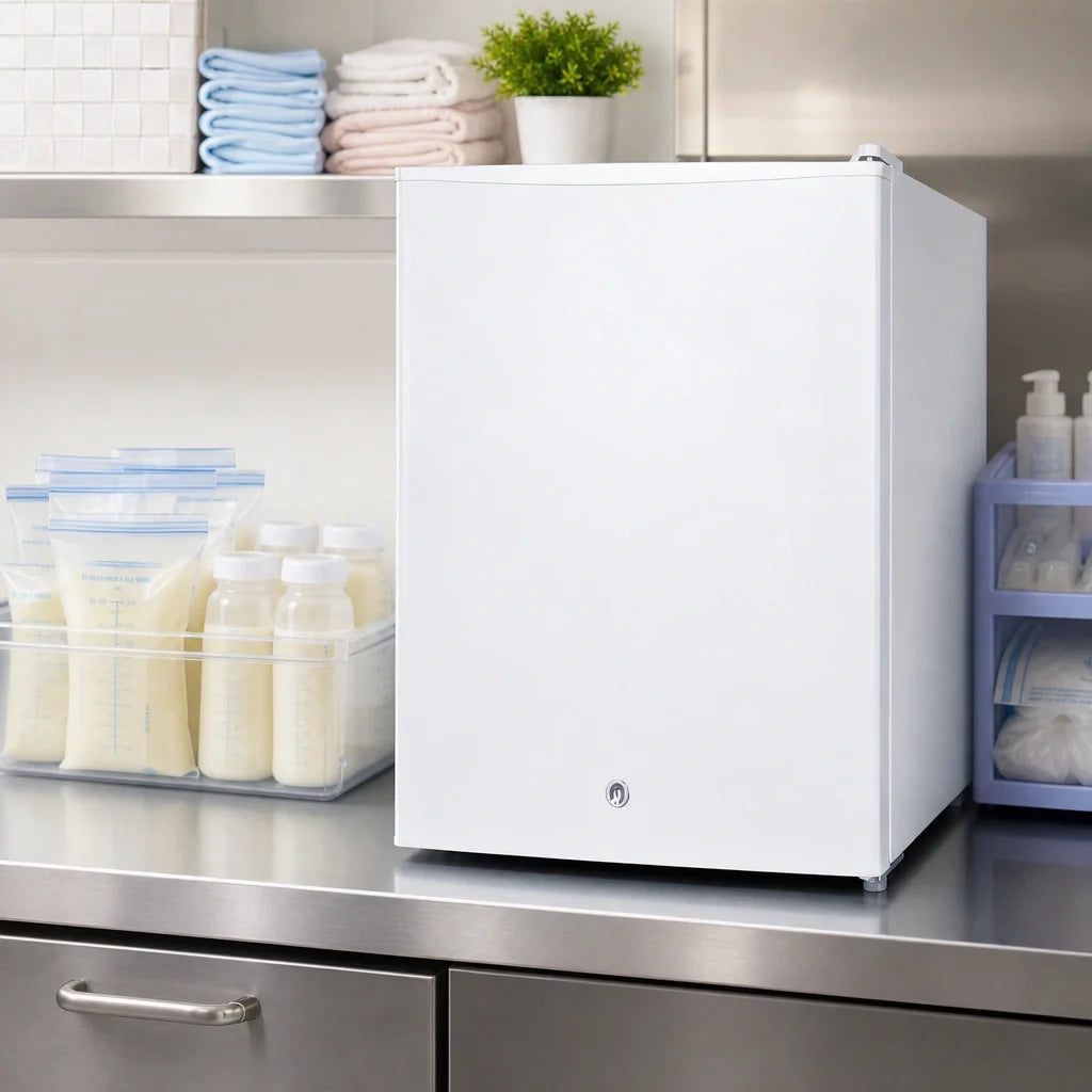 Summit Commercial Accucold® FS30LMC Countertop Breast Milk Freezer, 1.8 Cu. Ft., White, Locking Reversible Solid Door