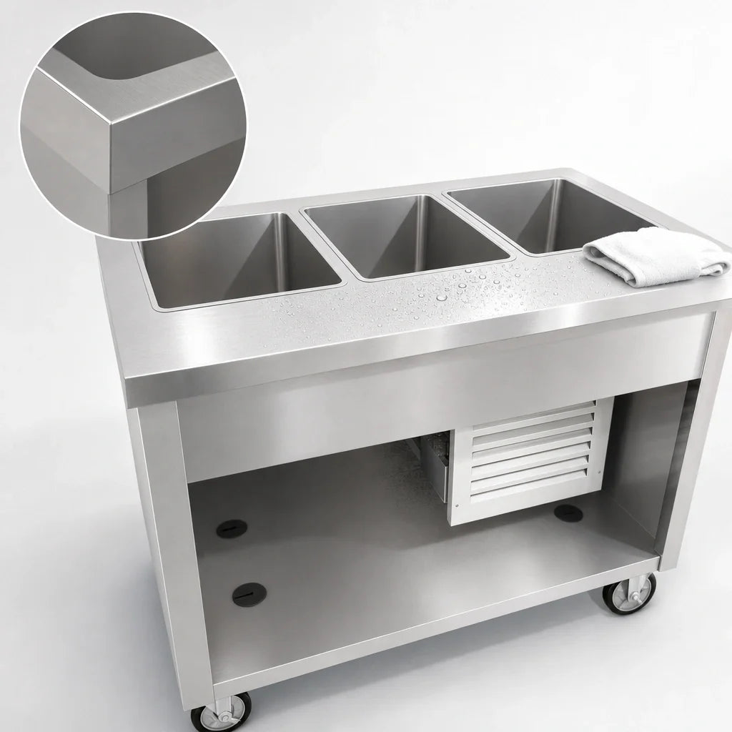 Duke Thurmaduke TFCP-46SS-N7 3-Section Flush-Mount Mobile Refrigerated Cold Pan Unit, 46-Inch, Stainless Steel, R290