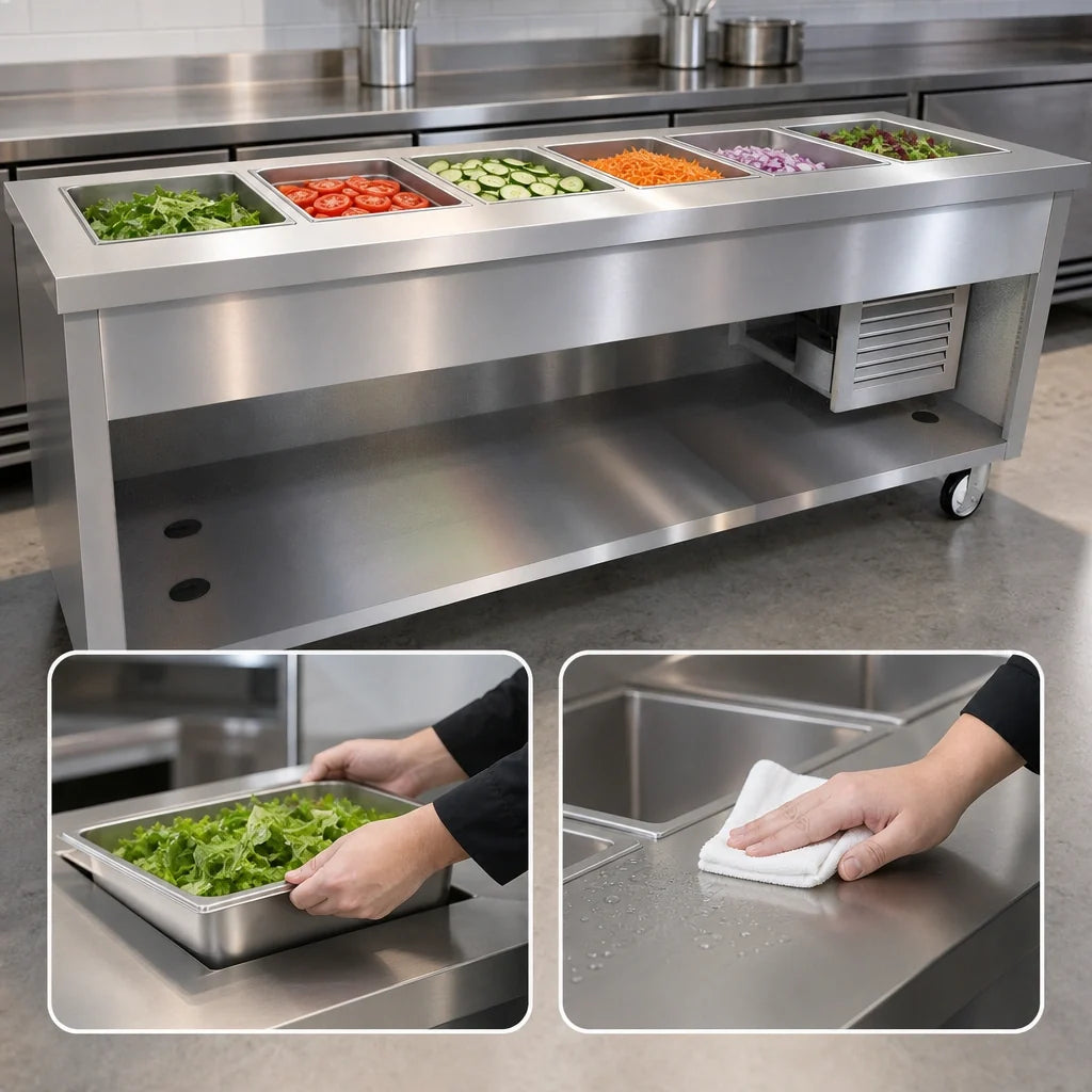 Duke Thurmaduke TFCP-88PG-N7 6-Section 88-Inch Mobile Flush Mount Refrigerated Cold Pan Unit with Digital Controls