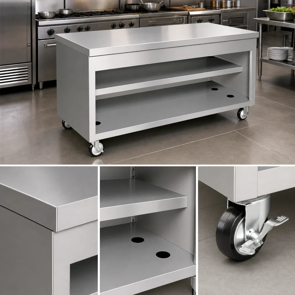 Duke Thurmaduke TST-74SS 74-Inch Stainless Steel Mobile Solid Top Utility Counter with Undershelves