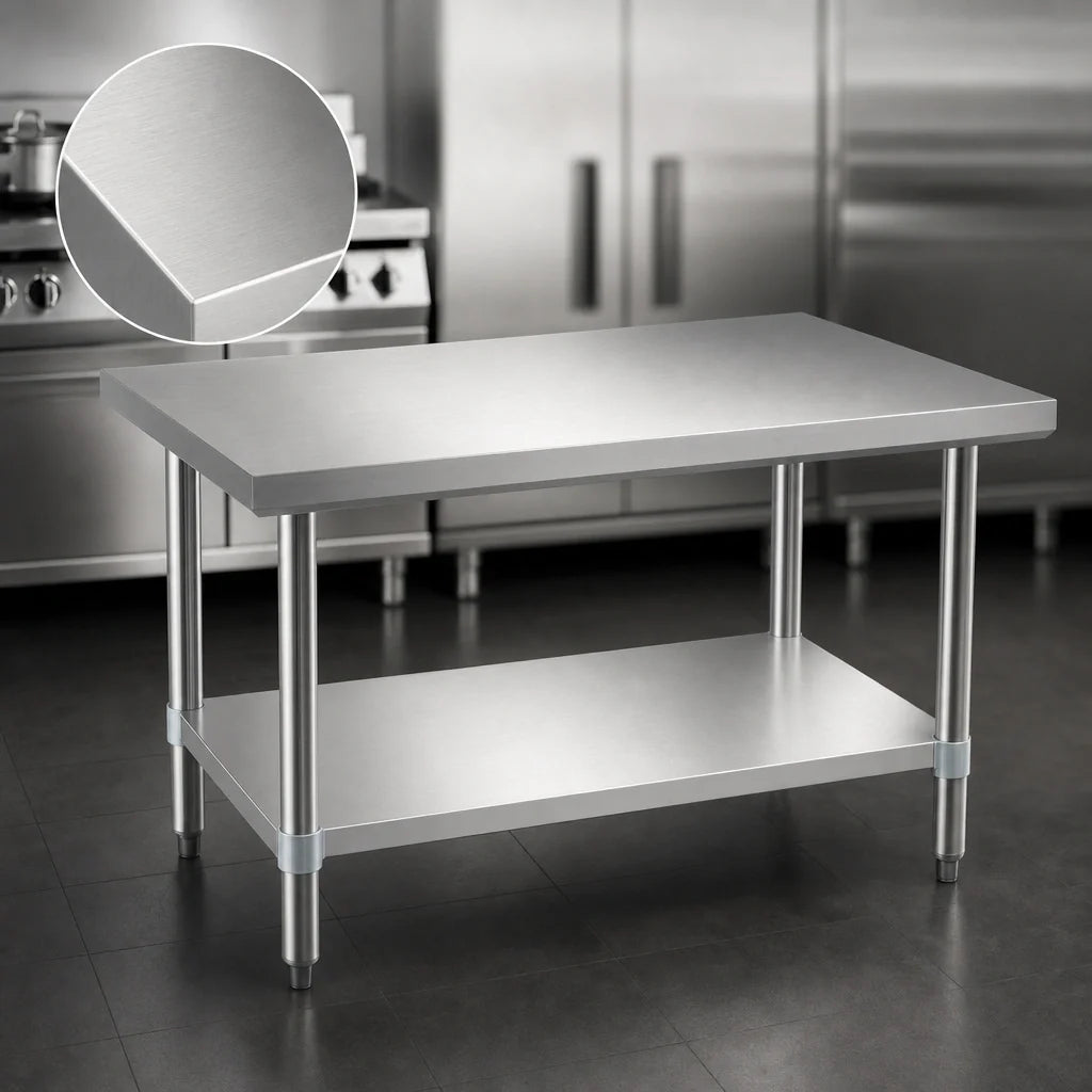 BK Resources SVT-4830 48" x 30" Stainless Steel Work Table with 18-Gauge 430 Top and Adjustable Undershelf
