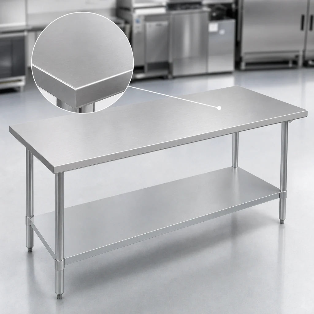 Duke 416S-24108 108-Inch Stainless Steel Work Table, 16-Gauge 400 Series Top, Flat, Open Base with Undershelf