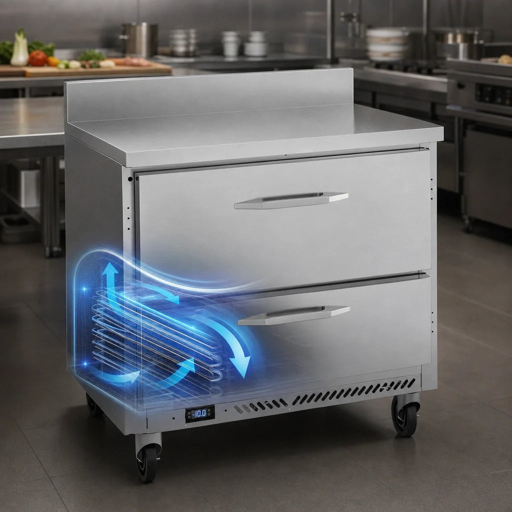 Victory Refrigeration VWFD36HC-2 36-Inch Worktop Freezer Counter, 2 Drawers, Self-Contained Rear-Mounted Refrigeration, Stainless Steel