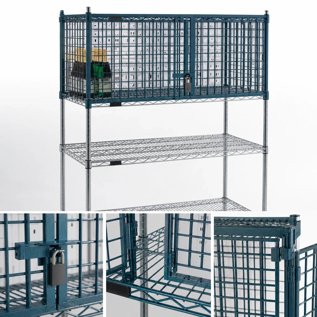 Eagle Group EagleGard SECM1848E-X Security Enclosure Kit for Wire Shelving, 48 x 18 in, Side-Hinged Doors, Antimicrobial Epoxy Finish