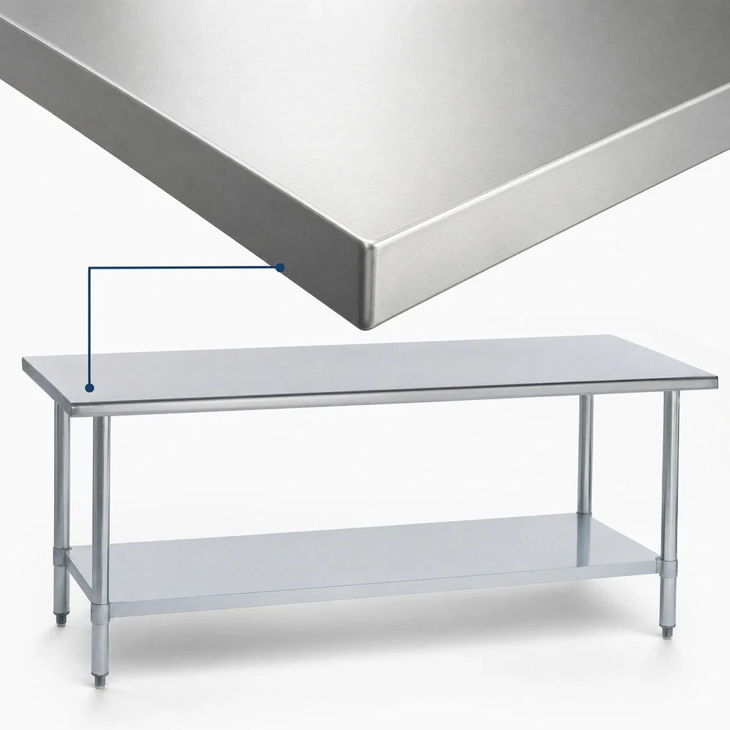 Duke 314-36144 144-Inch Stainless Steel Work Table, Open Galvanized Undershelf, 14-Gauge 300 Series Top, No Backsplash