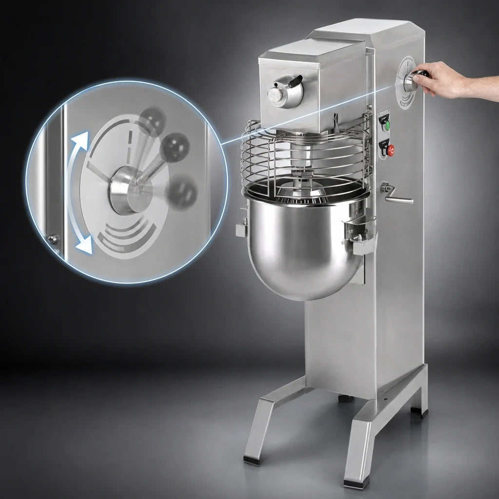 Univex SRMF20 20-Quart Floor Planetary Mixer, Variable Speed, Removable Safety Guard, #12 Hub, 1/2 HP