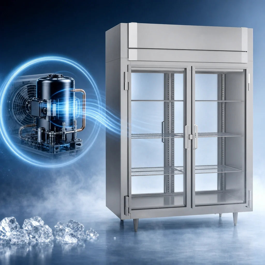 Victory Refrigeration UltraSpec™ FSA-2D-S1-EW-PT-G-HC Two-Section Pass-Thru Freezer, 4 Hinged Glass Doors, 52.97 Cu. Ft.