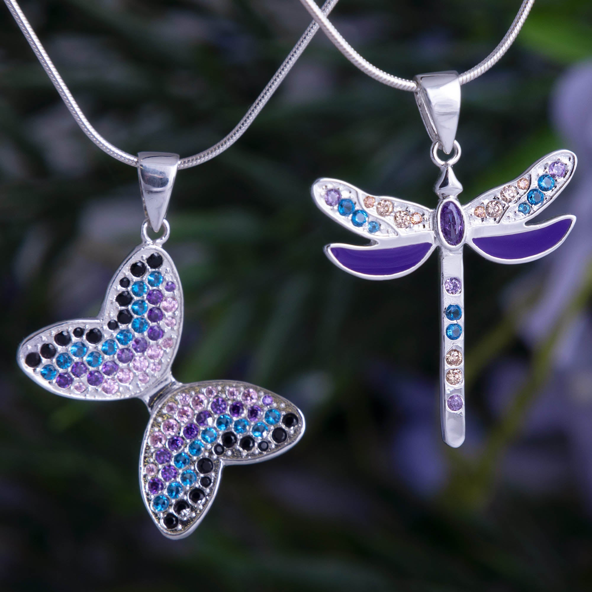 Fluttering Friends Sterling & Crystal Necklace