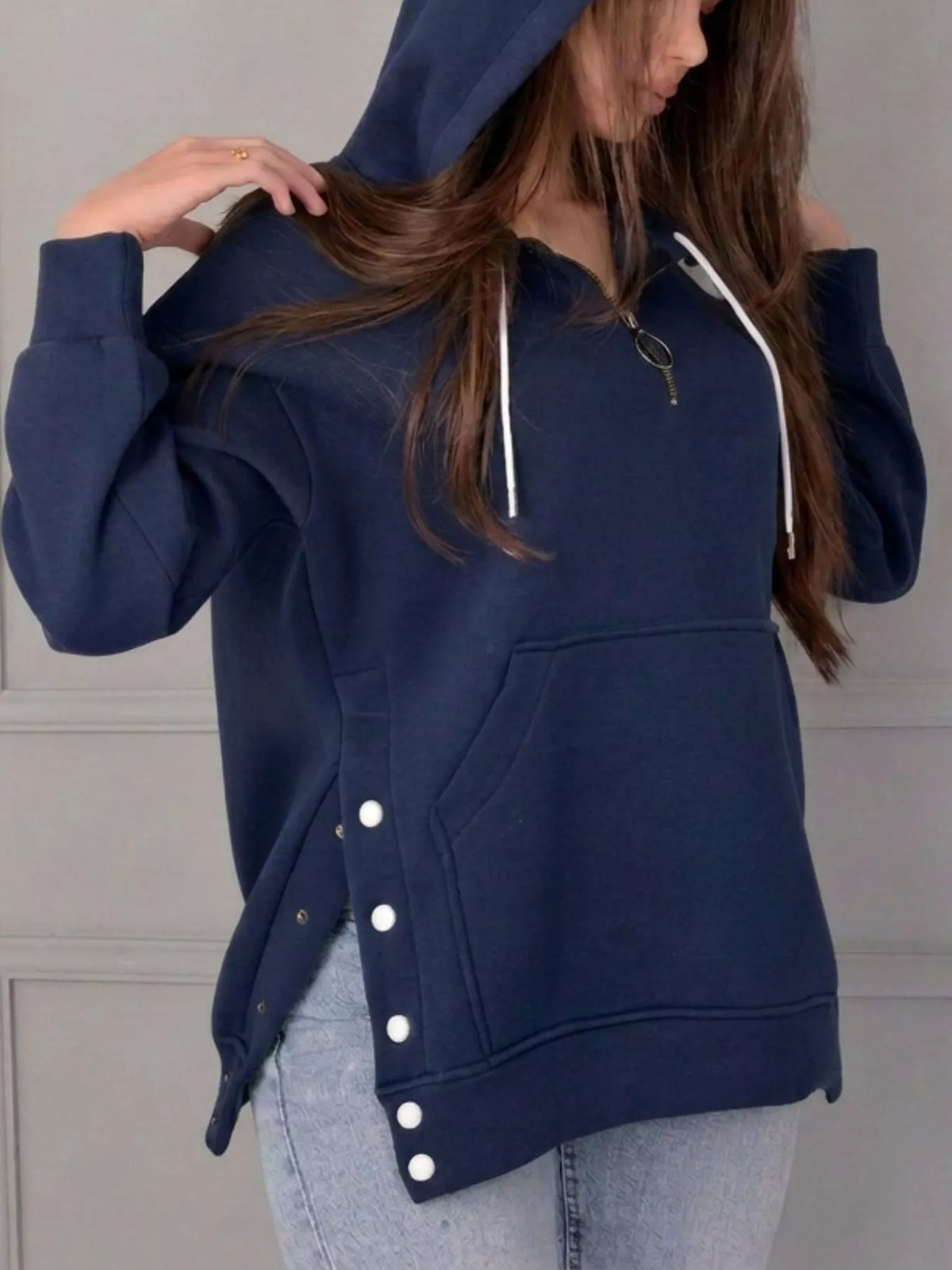 Side Snap Quarter-Zip Hoodie