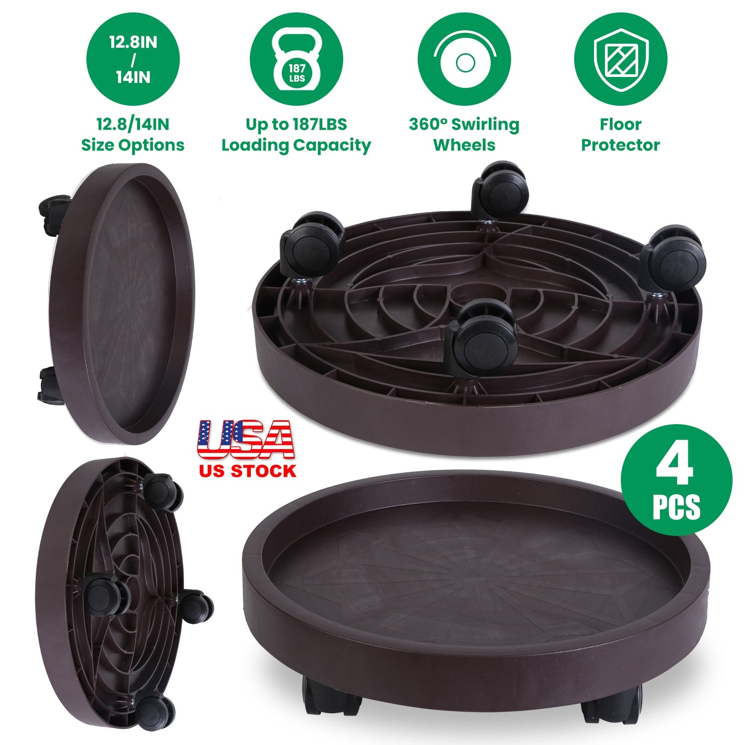 Plant Caddy with Wheels - 12.8in or 14in, 176-187lb Capacity