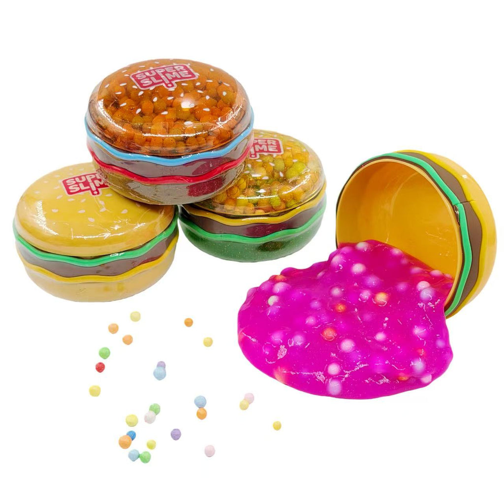 Simulation Burger Shaped Slime Toy With Colorful Foam Beads, Kids DIY Sensory Stress Relief Fidget Toy