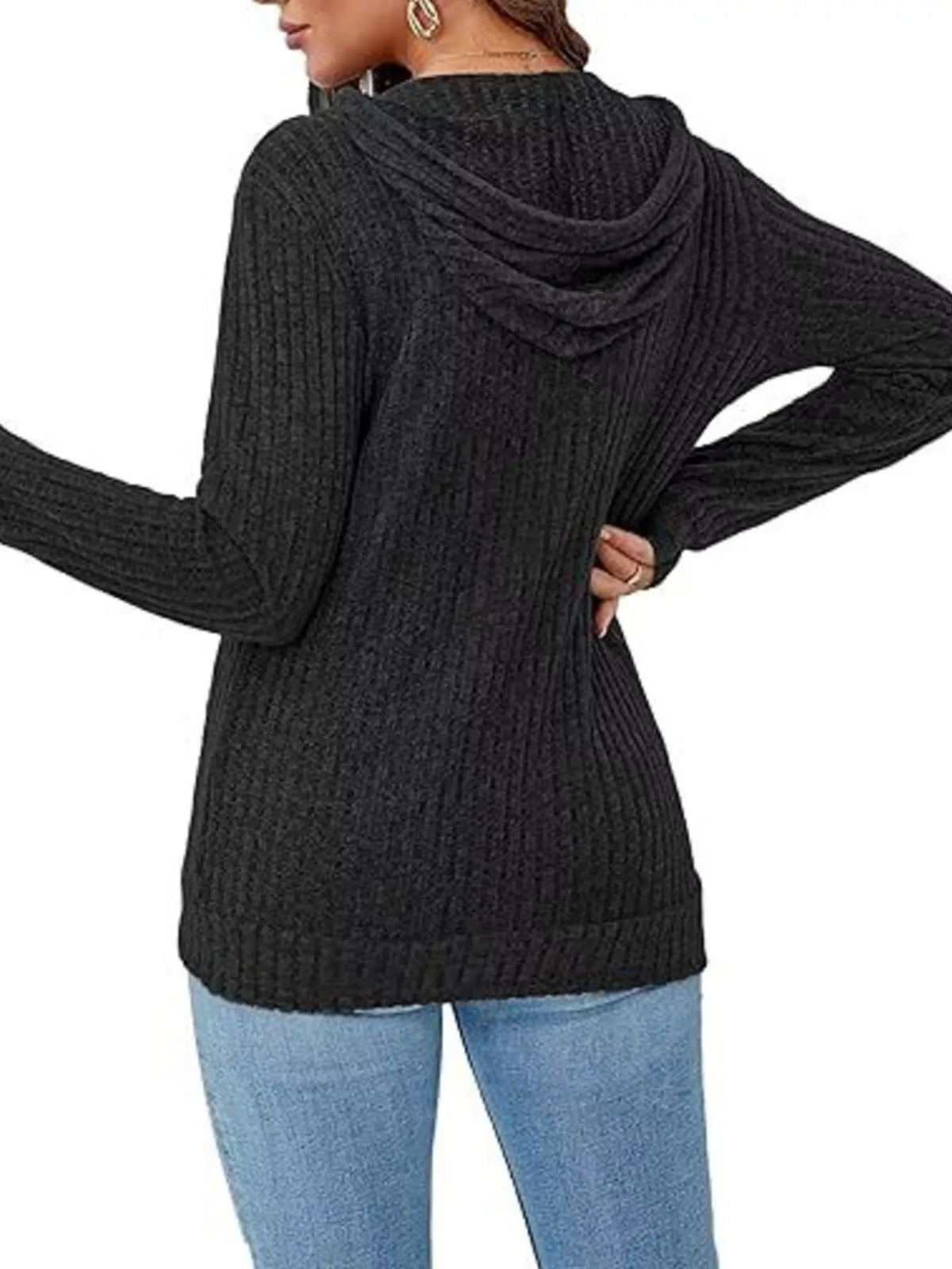 Ribbed Knit Zip-Up Hooded Cardigan