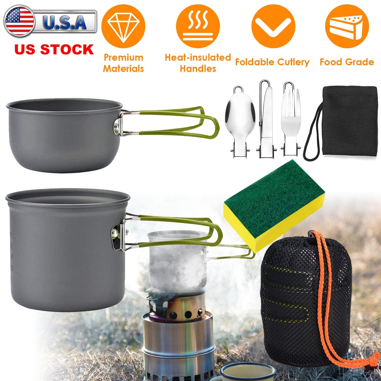 Camping Cookware Set with Pot and Foldable Cutlery