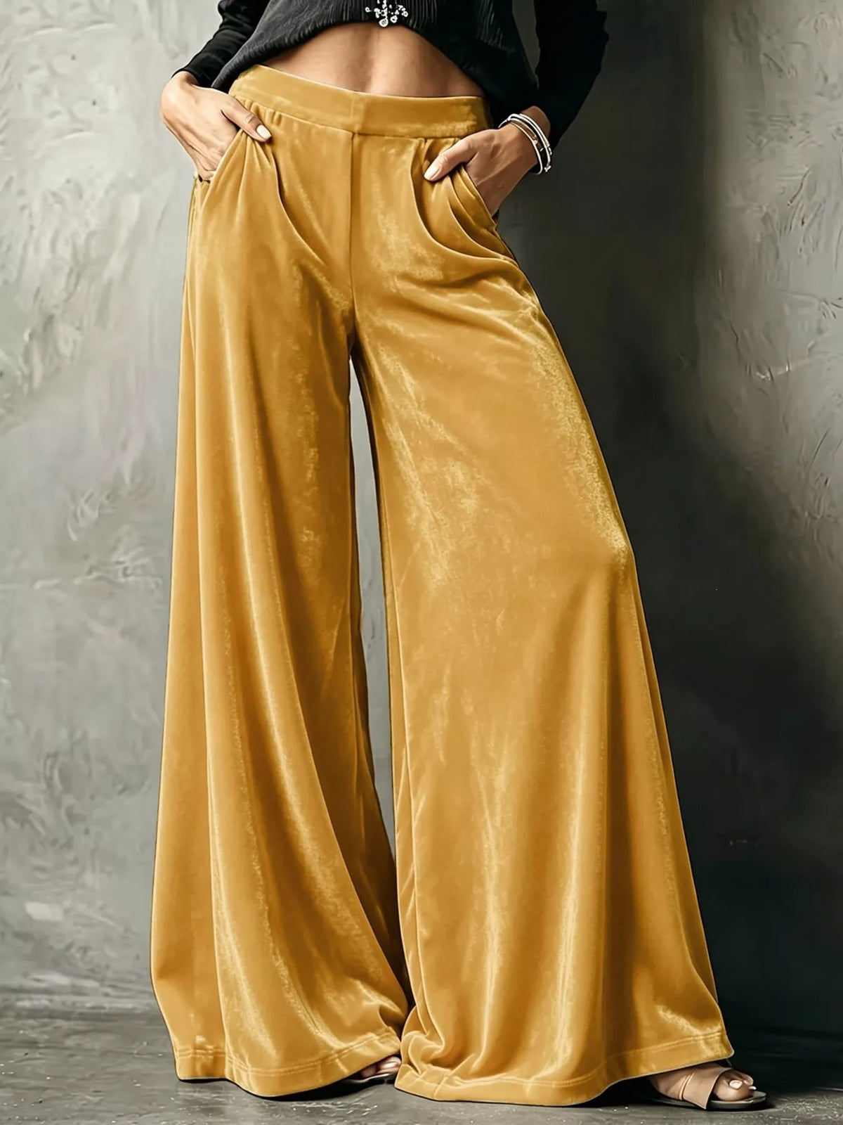 Full Size High-Waisted Wide-Leg Velvet Pants Plus Size