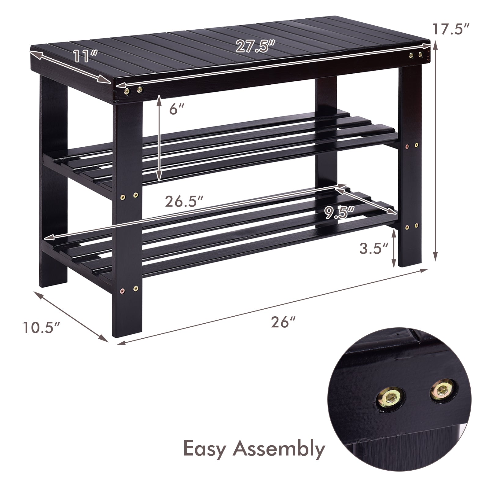 3 Tier Bamboo Bench Storage Shoe Shelf-Natural