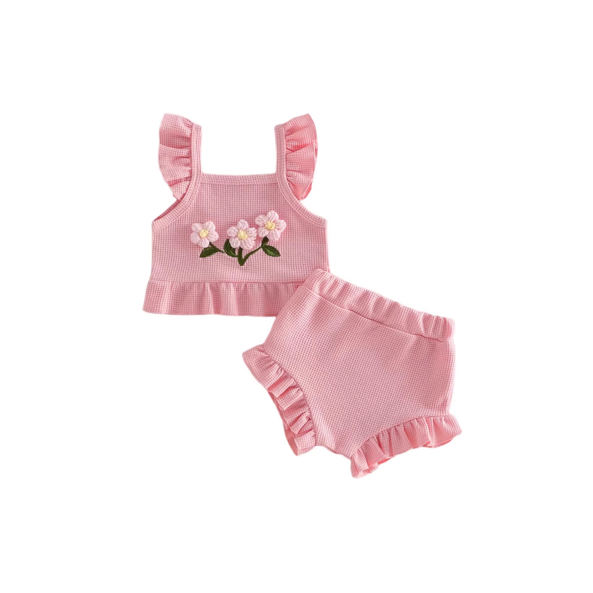 Three-dimensional Flower Top And Pants Set