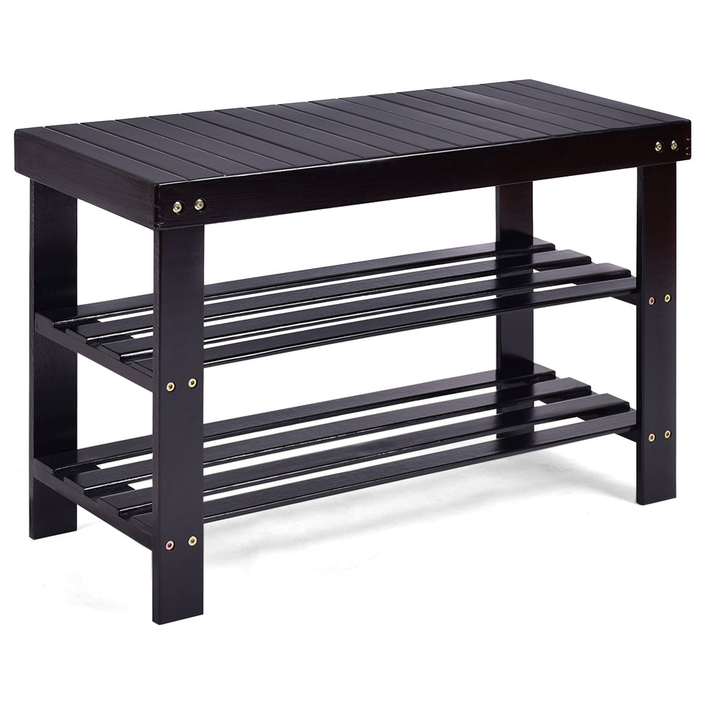 3 Tier Bamboo Bench Storage Shoe Shelf-Natural
