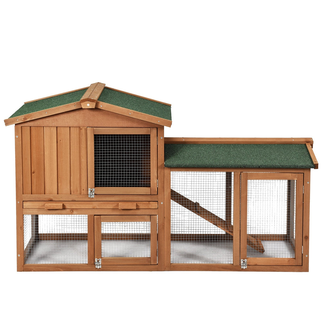 58 Inch Weatherproof Wooden Rabbit Hutch-Brown