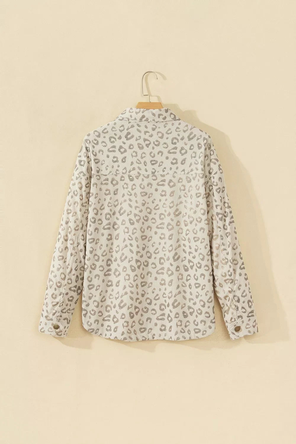 Leopard Print Corduroy Shirt Collar Long Sleeve Regular Fit Jacket