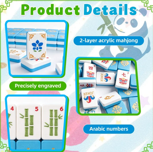 160PCS 3D Printed Floating American Mahjong Tile Set With 4 Dice, Blue Dual-Layer Mahjong Tiles With Arabic Numbers, Jokers & Flowers For Game Night